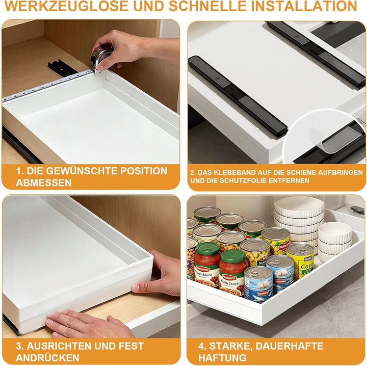 1 Stück Teleskopschublade, 43 × 35 × 6.5 cm Ausziehbarer Schubladen Küche, 26cm Ohne Bohren Schublad