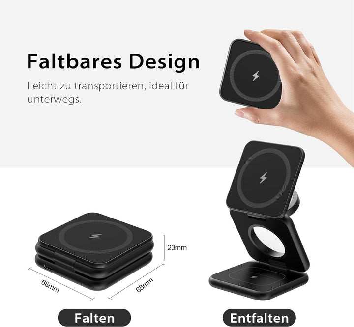 KU XIU X40 Induktive Ladestation 3 in 1 – Magnetisches Kabelloses Ladegerät, Faltbares Reiseladegerä