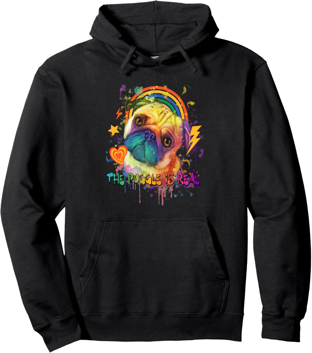 The Puggle Is Real Funny Mops Humor Niederländische Bulldogge Rasse Pullover Hoodie