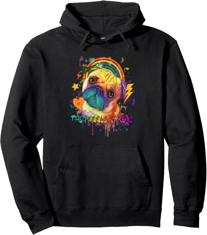 The Puggle Is Real Funny Mops Humor Niederländische Bulldogge Rasse Pullover Hoodie