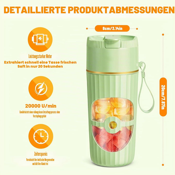 Tragbarer Mixer Smoothie Maker 400ml, Mini Standmixer mit 10 Edelstahlklingen, USB-C Wiederaufladbar