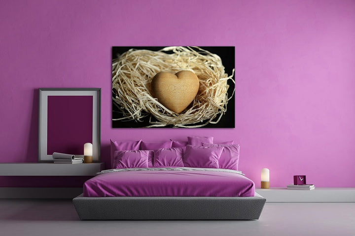 deyoli kleines Holzherz Format: 80x60 als Leinwand, Motiv fertig gerahmt auf Echtholzrahmen, Hochwer