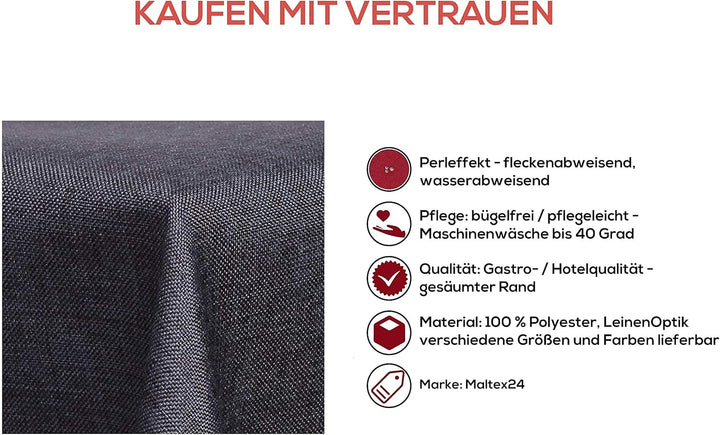 Textil Tischdecke - Leinen Optik - wasserabweisend Eckig - Farbe Grösse wählbar (Anthrazit, ca. 160x