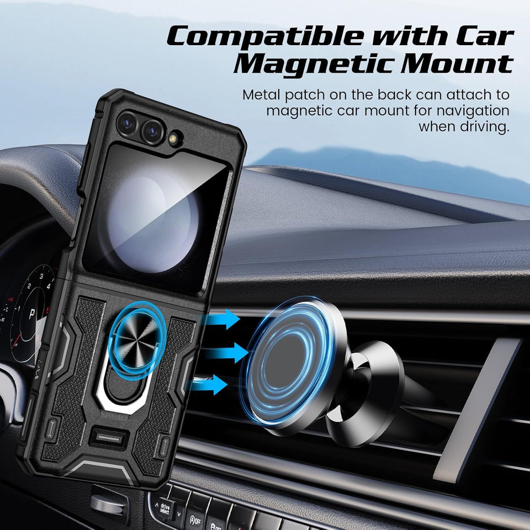 Doeshine Samsung Galaxy Z Flip 5 Hülle mit Magnetisch Ständer & Kameraschutz, Ganzkörper Robuste Sto