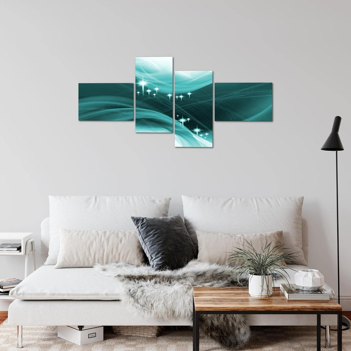 Runa Art Bild Modern Abstrakt - Made in Germany - Wandbilder Diamant Türkis Weiss 4 Teilig 400742b
