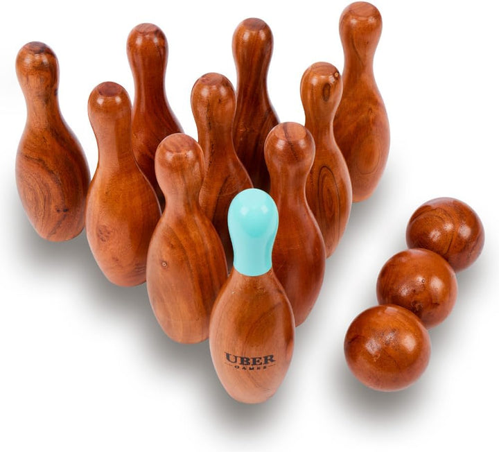 Ubergames Hochwertiges Kegelspiel - Top Qualität Wurfspiel - mit Robuste Tragetasche Holz, Holz