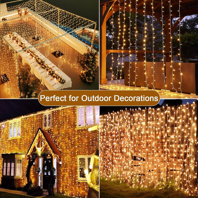 Joycome Lichtervorhang 6m x 3m 600 LED Lichterketten Vorhang, 8 Modi Weihnachtsbeleuchtung Strombetr