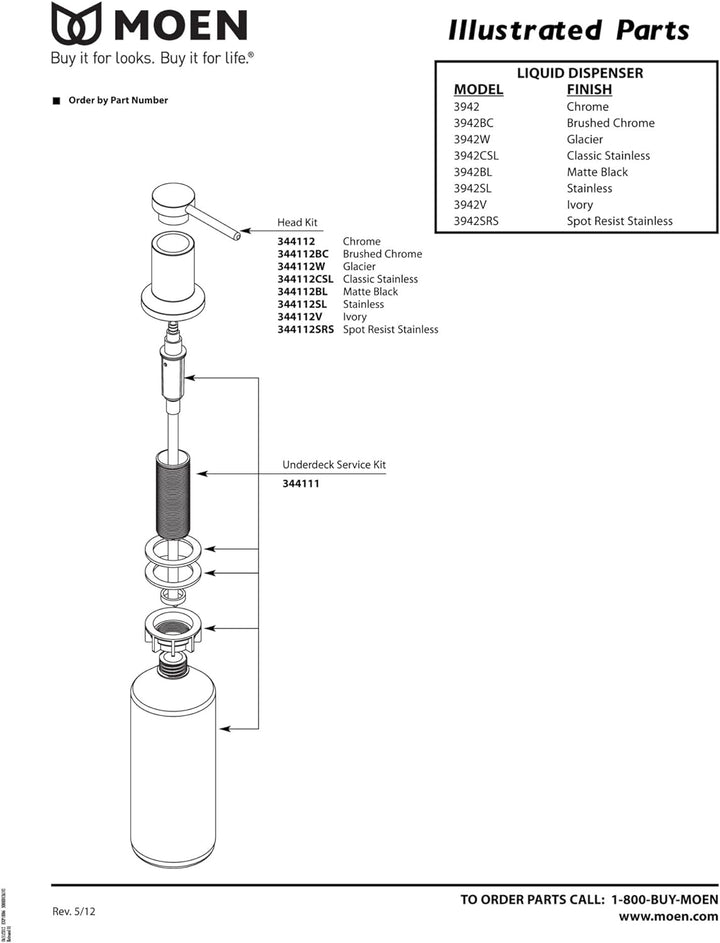 Moen Küchenseifenspender 3942 mit oberhalb der Spüle, nachfüllbare Flasche, Chrom Chrome, Chrome