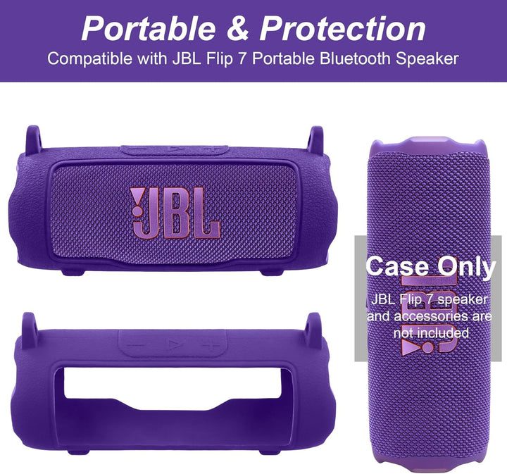 Khanka für JBL Flip 7 Silikon-Schutzhülle mit abnehmbarem Schultergurt, stossfeste weiche Hülle für