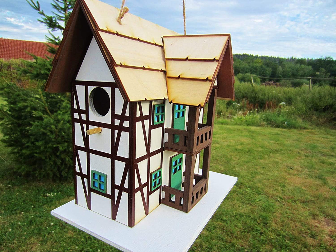 Vogelhaus, Nistkasten, Fachwerkhaus, Vogelhaus zum Aufhängen, für Singvögel wie Spatzen, Meisen, Han