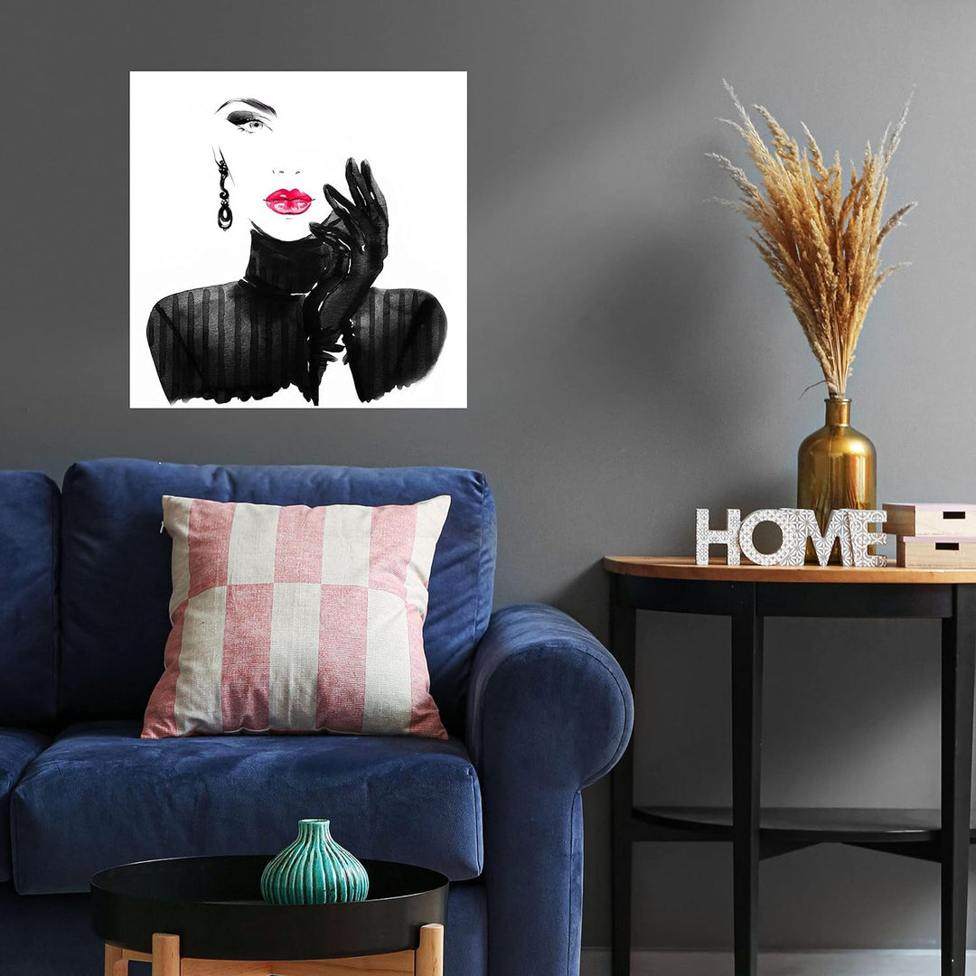 wandmotiv24 Poster als Wanddeko, Grösse 50x50cm, Model Gemälde, Rot, Fashion, Frau, Frauen Lippen, M