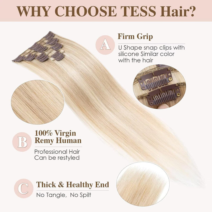 TESS Clip in Extensions Echthaar Haarteile Ombre Braun Remy Haar Extensions guenstig Haarverlängerun