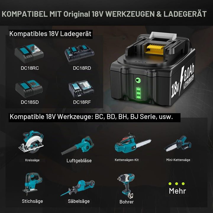 4 Stück 8000mAh Li-ion Akku Ersatzakku für makita 18V 8,0Ah Akku BL1850 BL1850B BL1830 BL1860B BL184