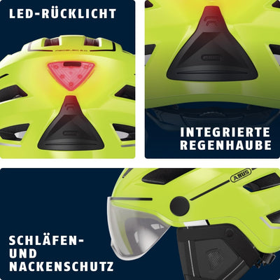 ABUS Stadthelm Pedelec 2.0 ACE - Fahrradhelm mit Rücklicht, Visier, Regenhaube, Ohrenschutz - für Da