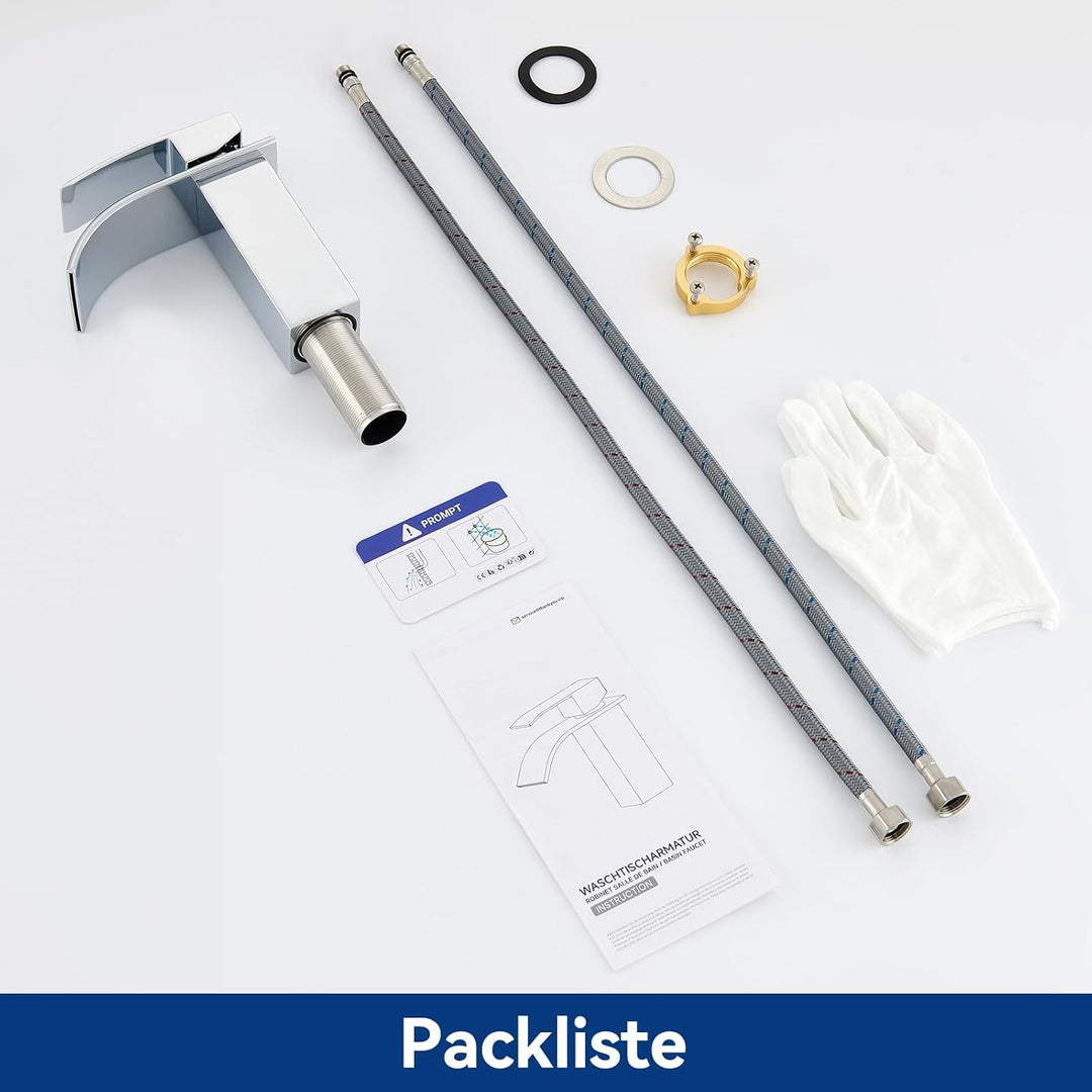 CECIPA Wasserhahn Bad, Waschtischarmatur Wasserfall, Armatur Badezimmer Edelstahl, Waschbecken Armat