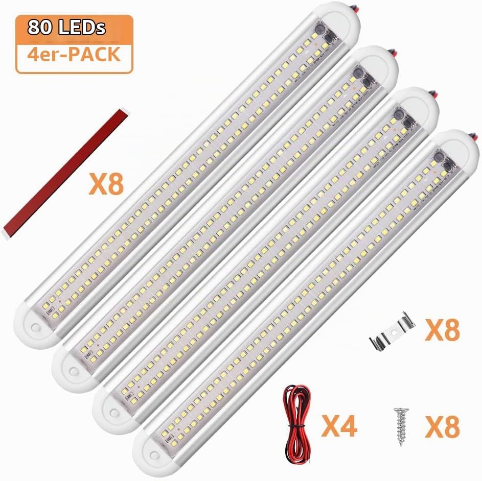 URAQT 80 LED Innenbeluchtung, 2 Stück 12V LED Leiste 1200LM 8W DC LED Innenlichtleiste Mit 2 Verläng