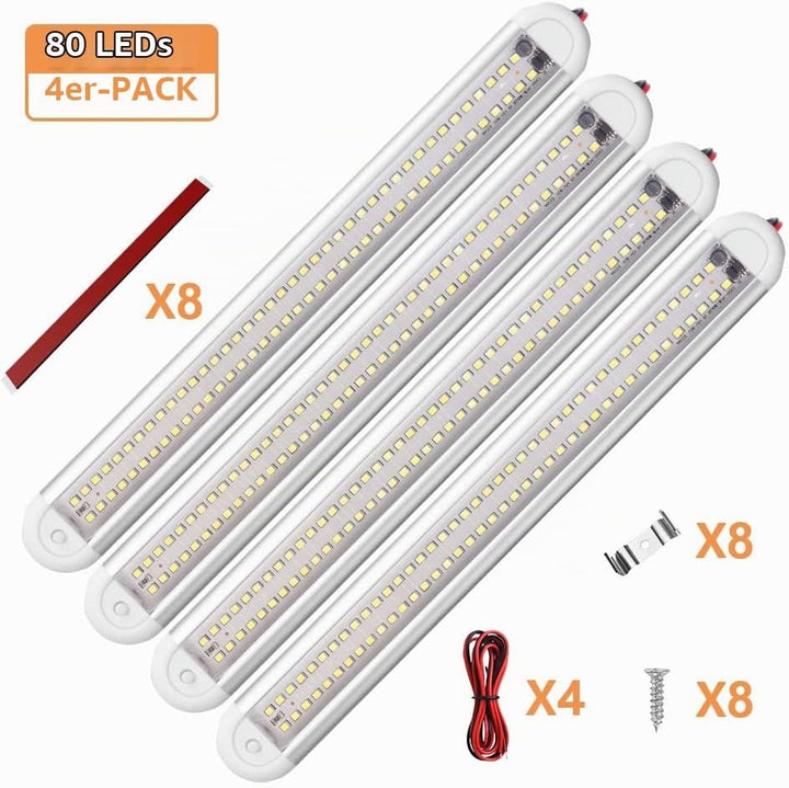 URAQT 80 LED Innenbeluchtung, 2 Stück 12V LED Leiste 1200LM 8W DC LED Innenlichtleiste Mit 2 Verläng
