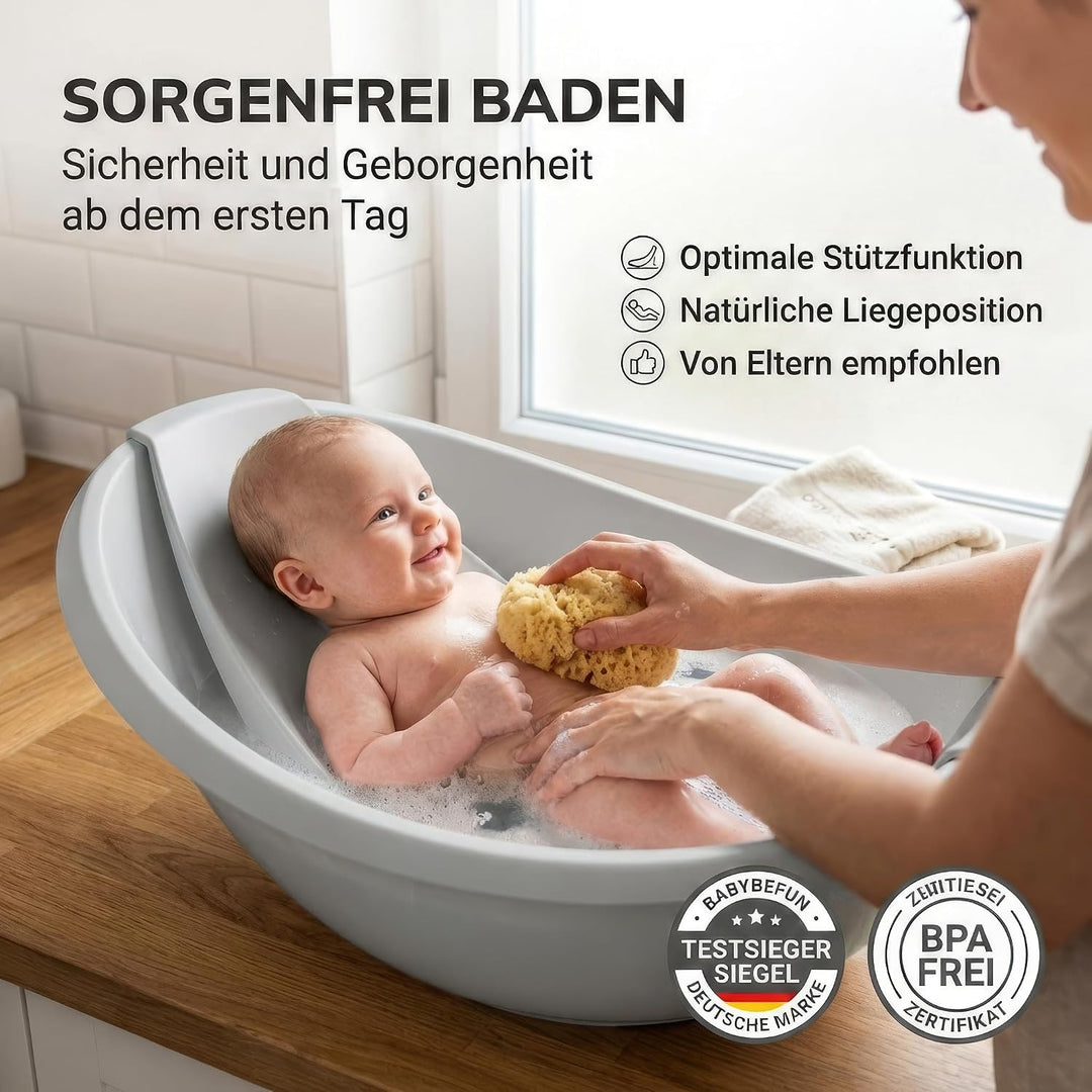 Baby Badewanne mit Badewanneneinsatz für Neugeborene - Testsieger - Rutschfeste Babybadewanne für Ba