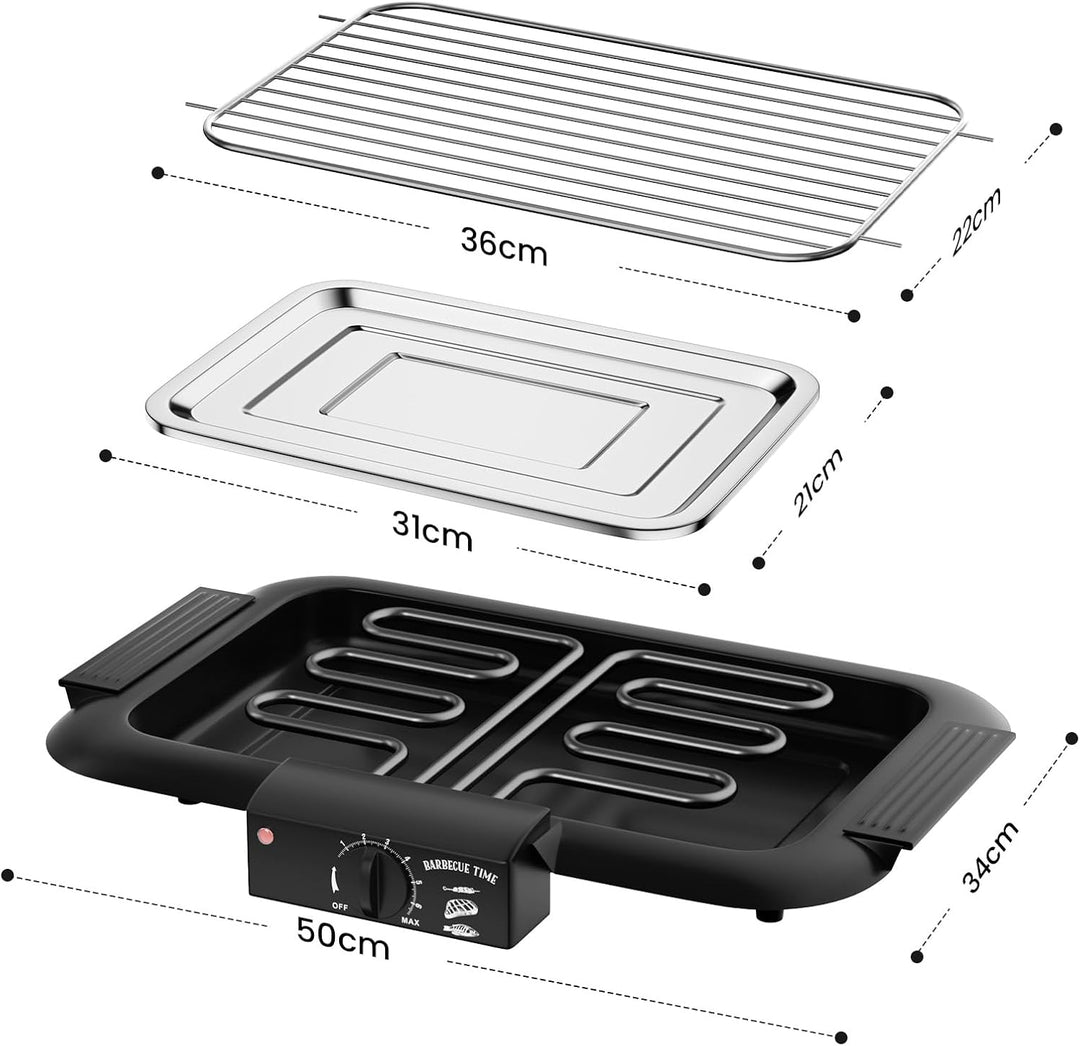 Elektrogrill Tischgrill elektrisch, Elektrischer BBQ-Grill, rauchloser Non-Stick Innen-/Outdoor-Gril