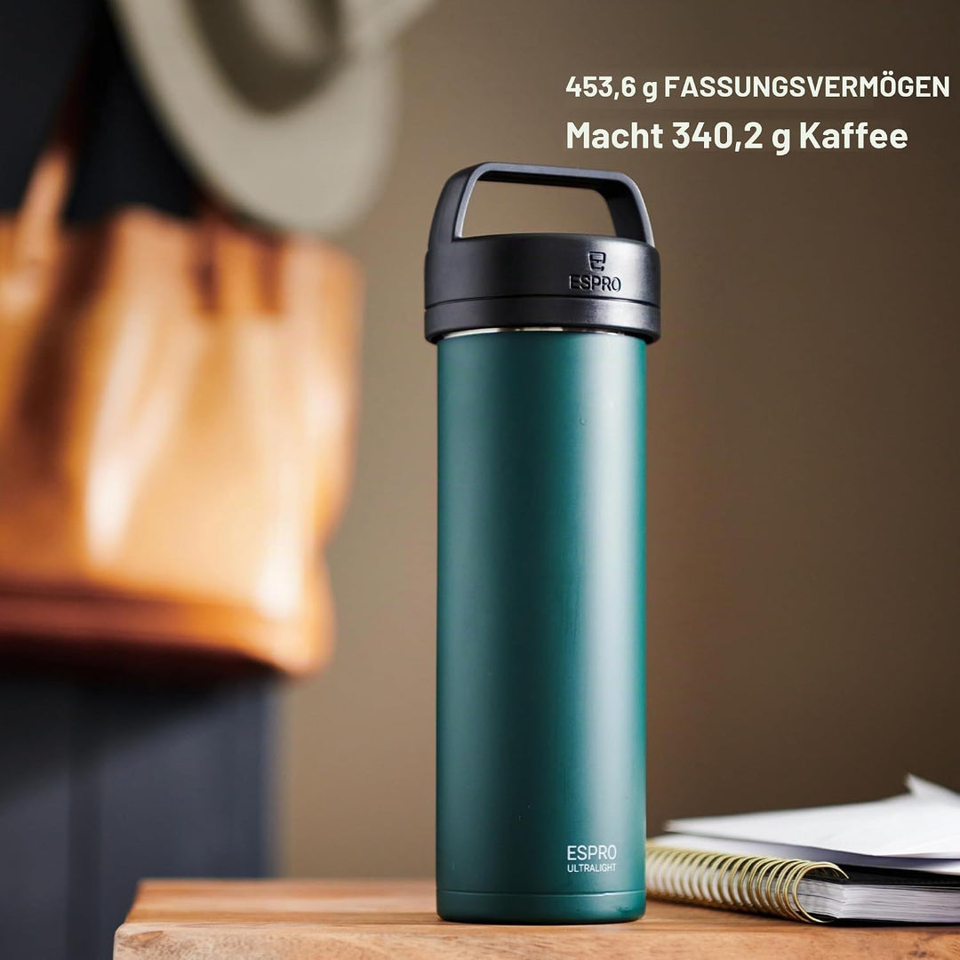 ESPRO Reise French Press Ultralight Mini Coffee Maker mit Thermo-Funktion, 475ml, grün Grün ESPRO Re