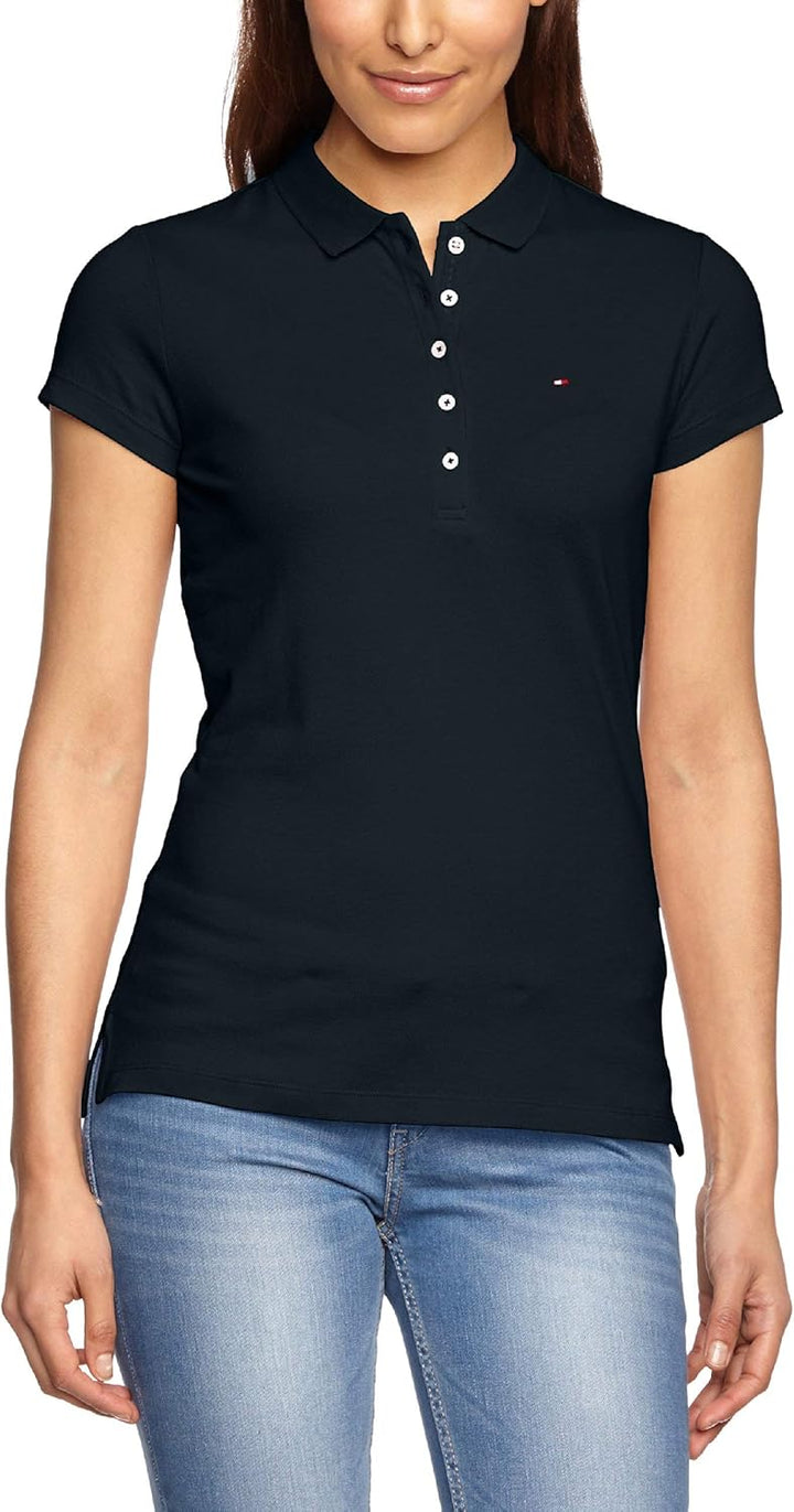 Tommy Hilfiger Damen Poloshirt Kurzarm Heritage Slim Fit, Blau (Midnight)