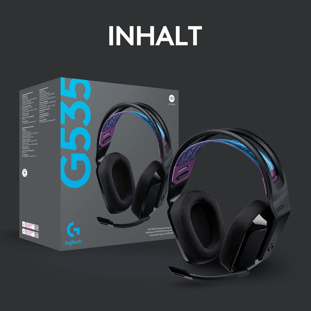 Logitech G535 LIGHTSPEED Wireless Gaming Headset - Lightweight on-ear headphones, flip to mute mic,