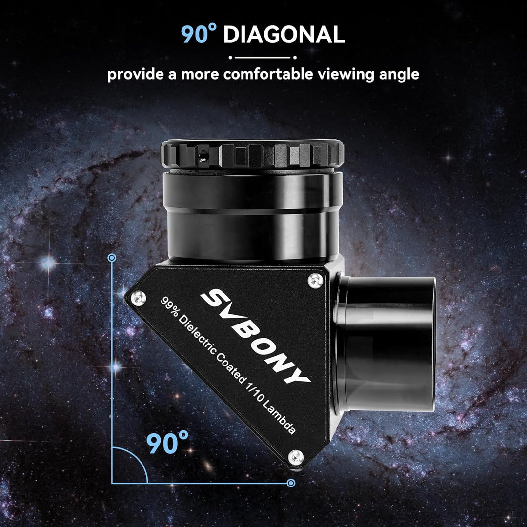 Svbony SV223 Diagonalspiegel, 2" 90° Stern Zenitspiegel mit 1,25" Adapter und Kohlefasermaterial, 99