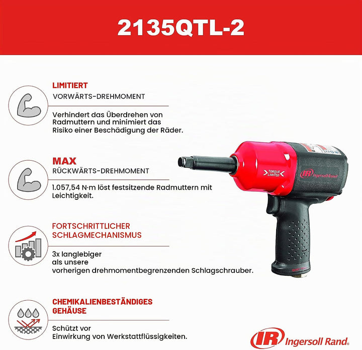 Ingersoll Rand Druckluft Schlagschrauber 2135QTL-2, Drehmomentbegrenzer Schlagschrauber, Vierkant We