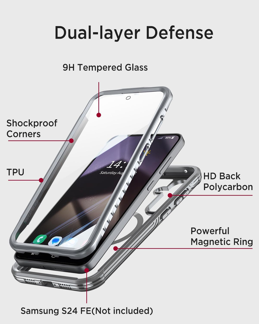 Miimall Dünn Hülle für Samsung Galaxy S24 FE Handyhülle mit Displayschutz, Kompatibel für MagSafe, 3