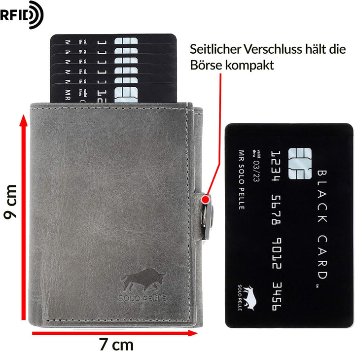 NEU: SOLO PELLE® Slim Wallet mit Münzfach [12 Karten] Slimwallet Riva [RFID-Schutz] Kartenetui mit M