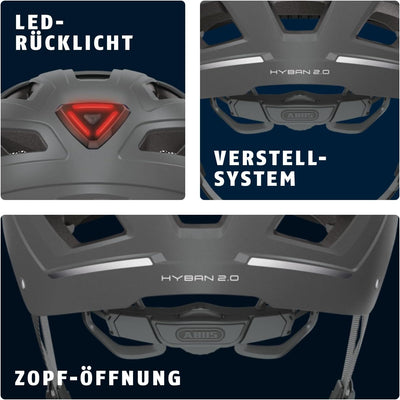 ABUS Stadthelm Hyban 2.0 - Fahrradhelm mit Rücklicht, ABS-Hartschale, guter Passform - für Damen und