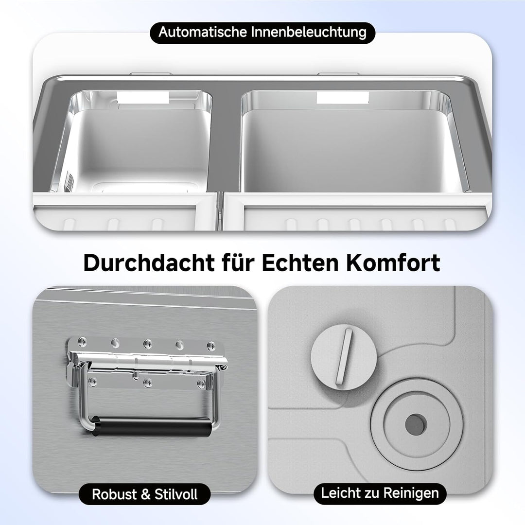 AAOBOSI Kompressor Kühlbox 50L, Dual Zone Kühlbox Kompressor, -20°C bis 20°C, Aluminium Auto Kühlsch