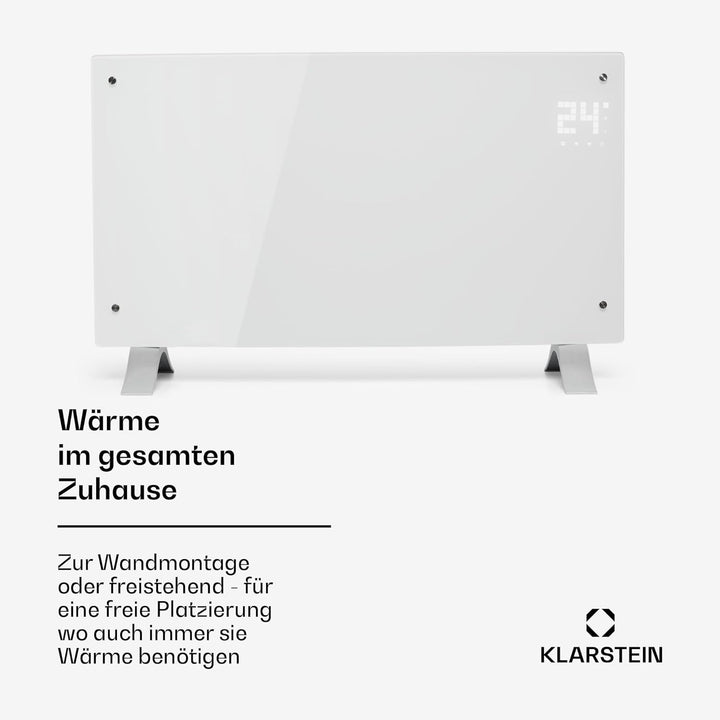 Klarstein Elektroheizung, Konvektor-Heizung Freistehend oder Wandmontage, Mobile Energiesparend, Lei