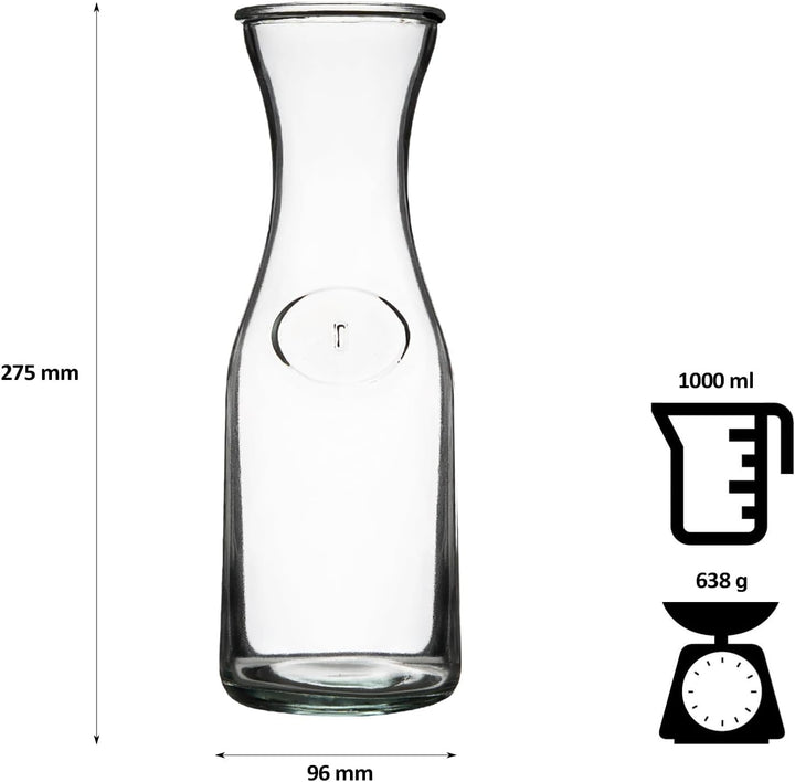 Glaskaraffe 1L mit Deckel – Wasserkaraffe für Wasser, Saft, Limonade und Getränke (5x), 5x