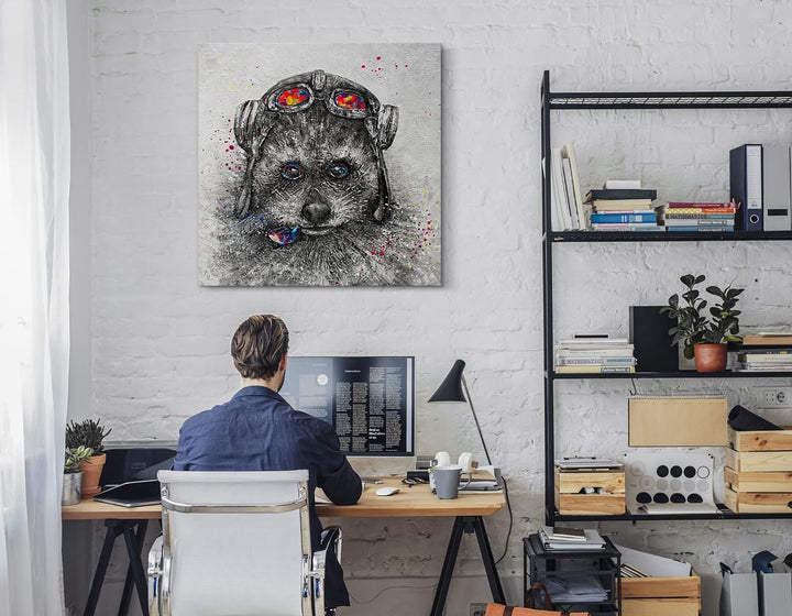 YS-Art XXL Abstrakt Acryl Gemälde auf Leinwand Waschbär lustig handgemalt Wandbilder Wohnzimmer Kind