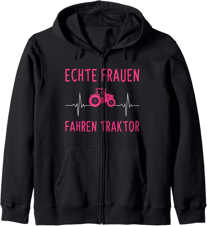 Echte Frauen Fahren Traktor Trecker Landwirtin Herzschlag Kapuzenjacke