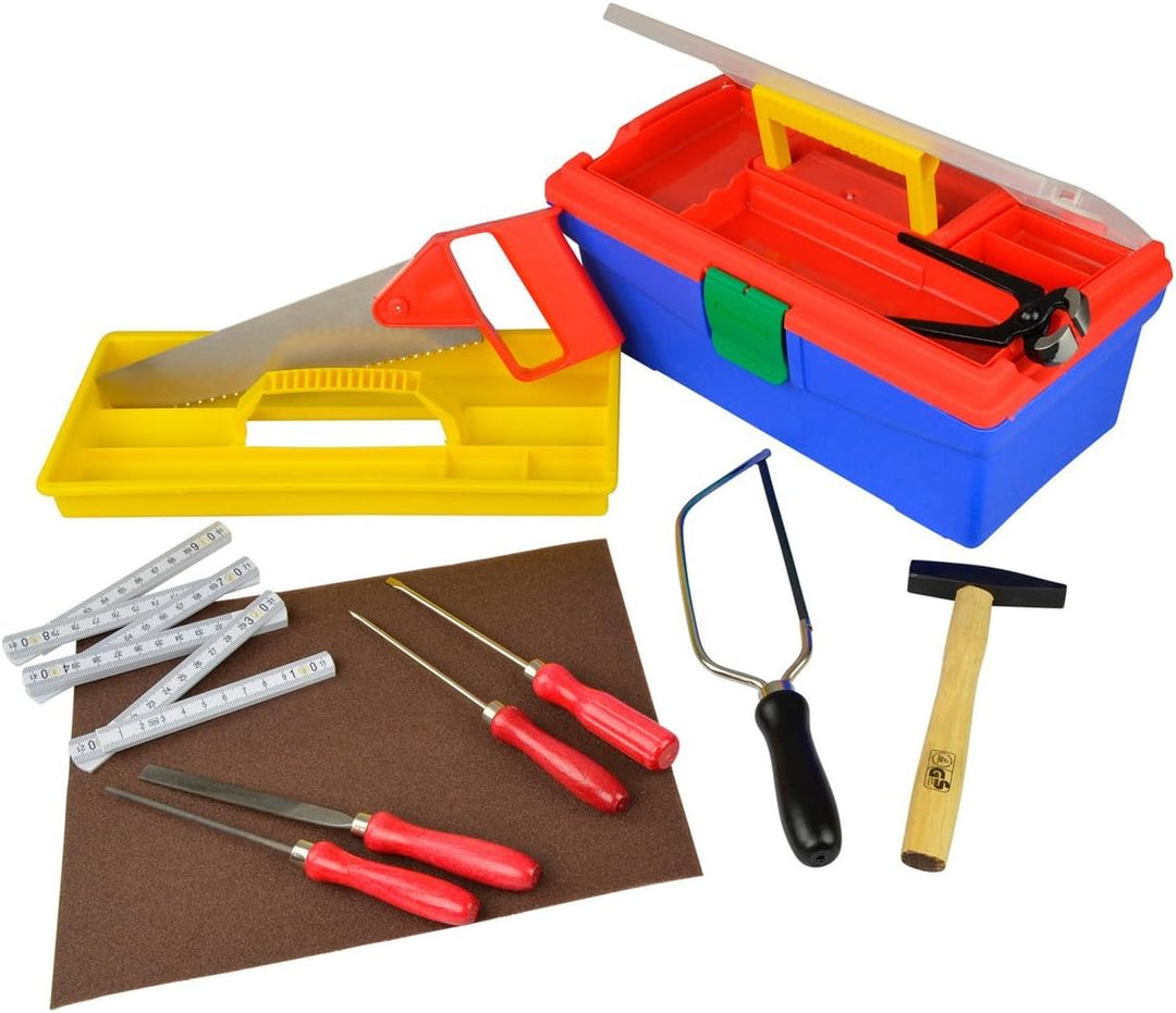 Pebaro 645 Werkzeug-Set in Kunststoffbox für Hobby und Schule, 11 Teile, praktischer Koffer, ausklap