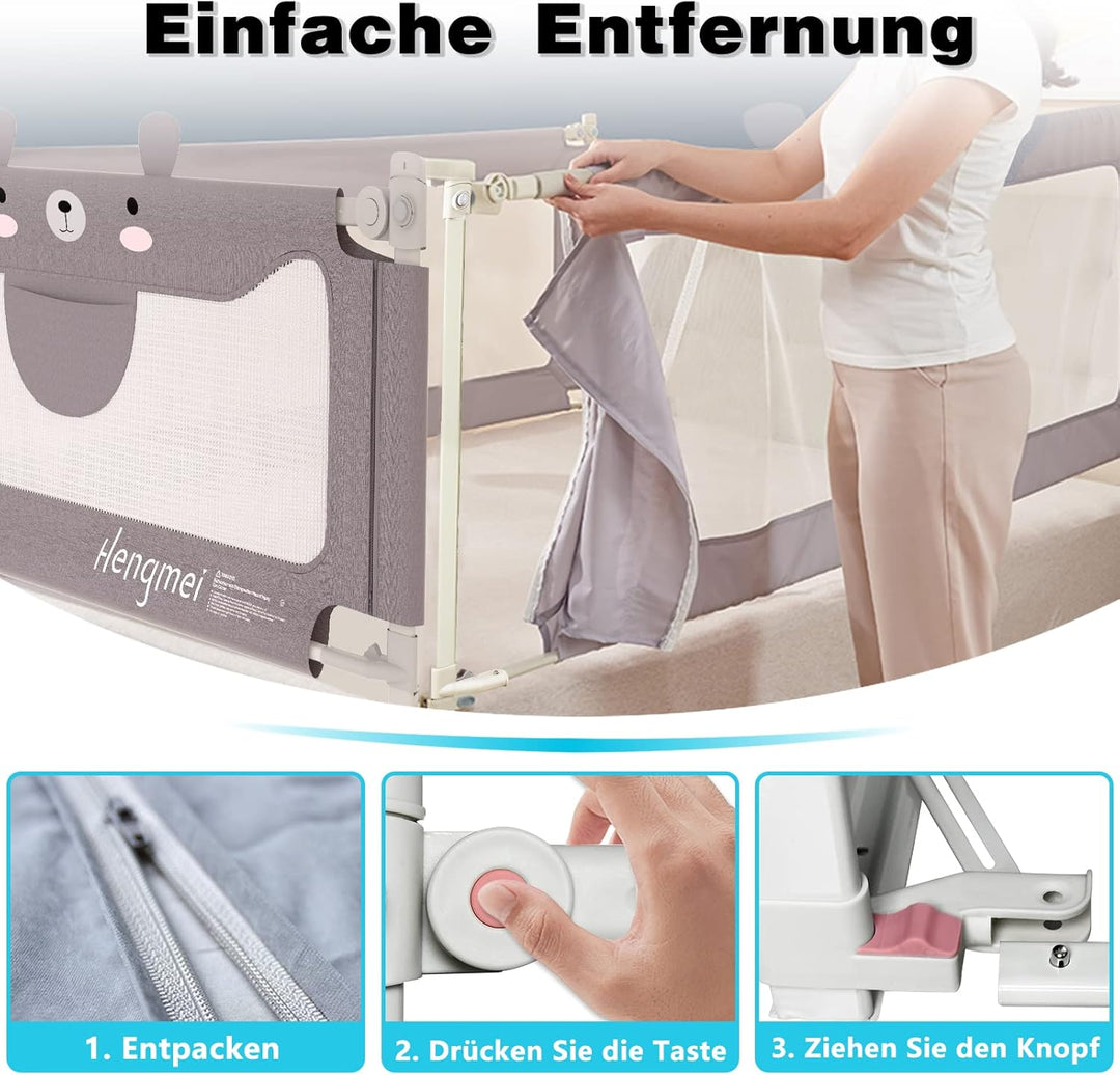 HENGMEI Bettgitter Bettschutzgitter Kinderbettgitter 180cm Babybettgitter Rausfallschutz höhenverste