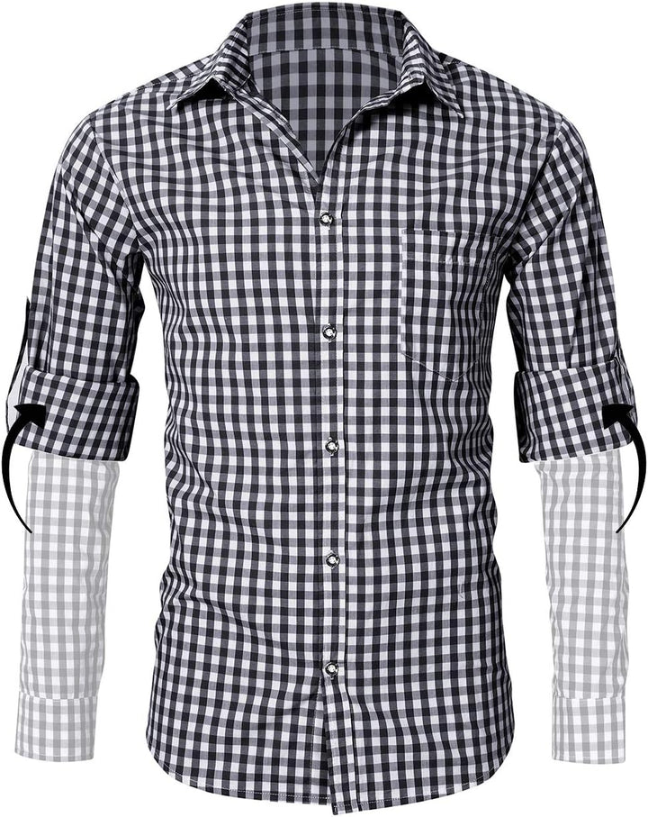 KOJOOIN Trachtenhemd Slim fit Herren kariert Hemd Freizeithemd Langarmhemd Hemd Bestickt Baumwolle -