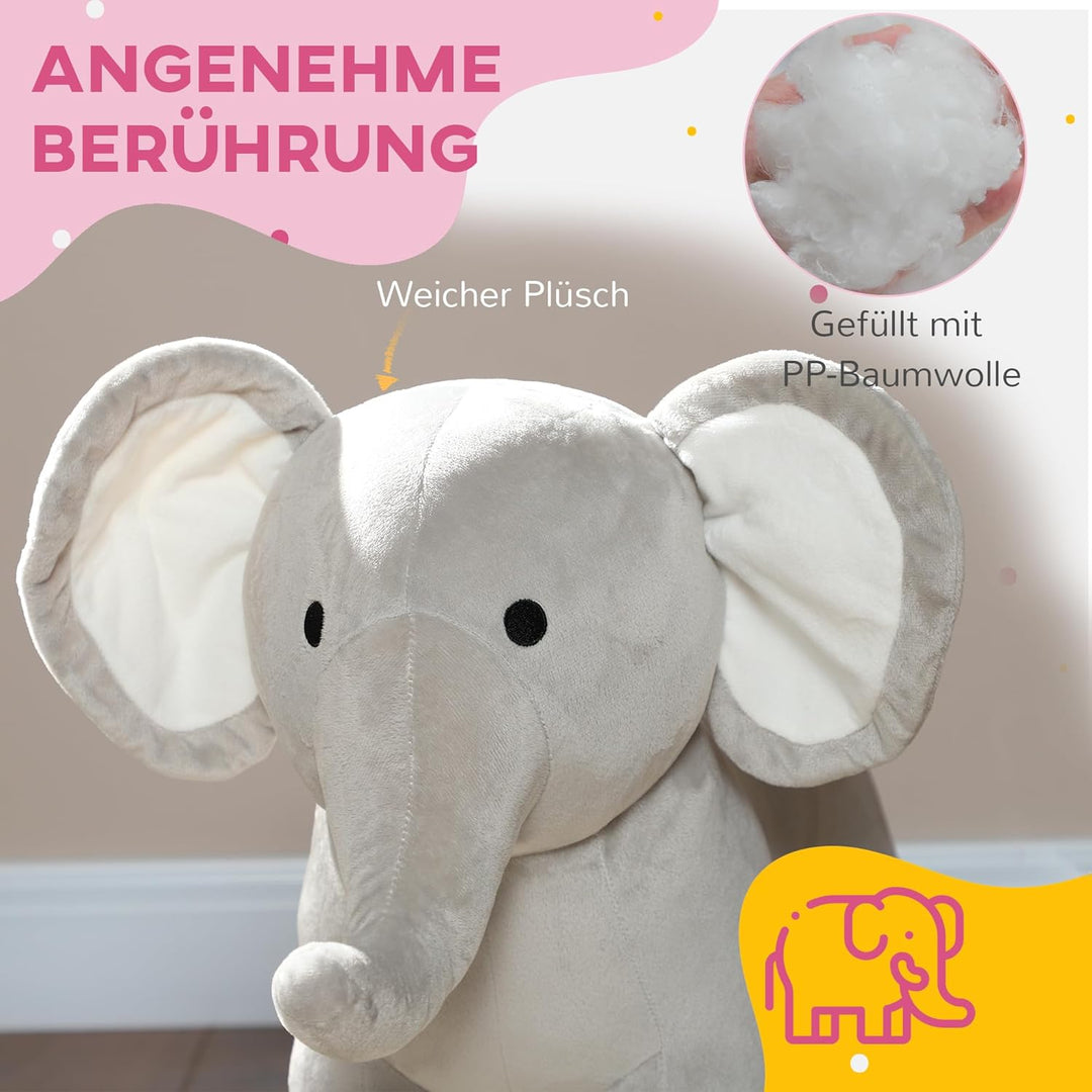 AIYAPLAY Schaukeltier Baby Schaukelelefant mit Soundfunktion und Griffen, Schaukelspielzeug mit Plüs