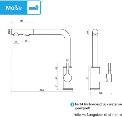 Bächlein Küchenarmatur Varvaro – 360 Grad schwenkbar (matt schwarz) – Einhand-Spültischbatterie aus