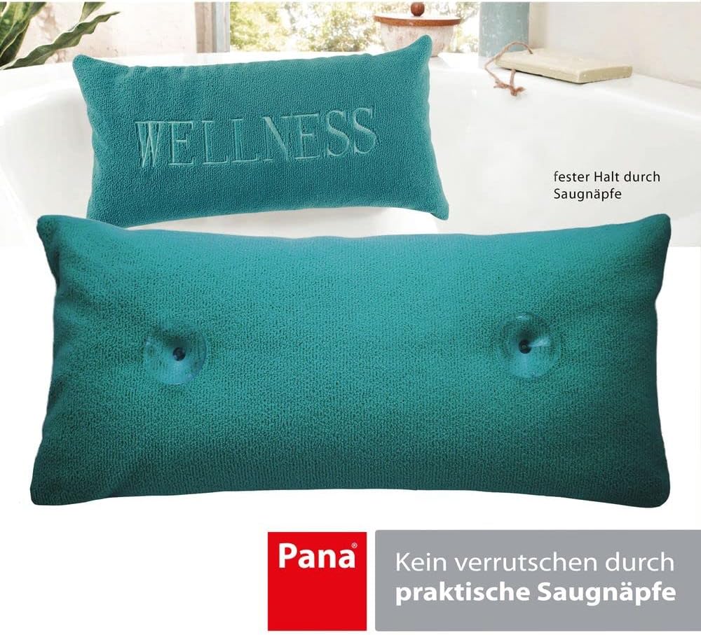 PANA® Badewannenkissen - 20x40 cm - Kissen Türkis - Wellness Schriftzug | Bequem &amp; weich - Als Nacke