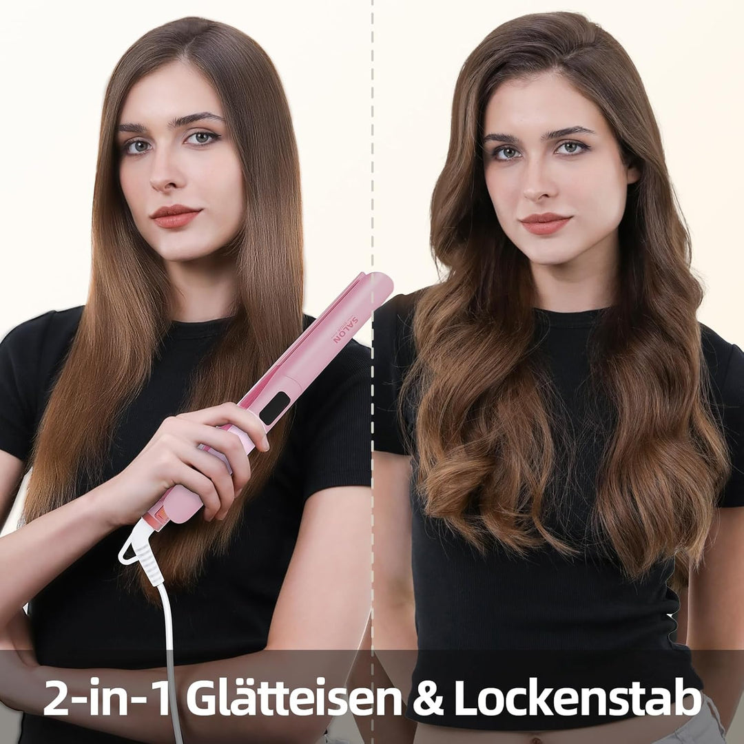 Dekuri 2 in 1 Glätteisen Locken und Glätten, Glatte Titanplatte Haarglätter, 30s Schnellaufheizung,