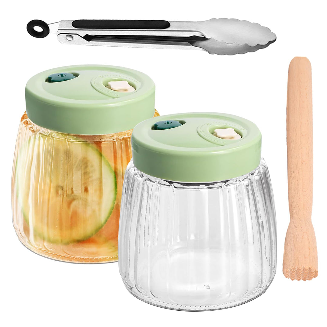 2 Stück 1L Fermentiergläser mit Doppelventil, Luftdichte Einmachgläser aus Glas, Fermentierglas, Fer