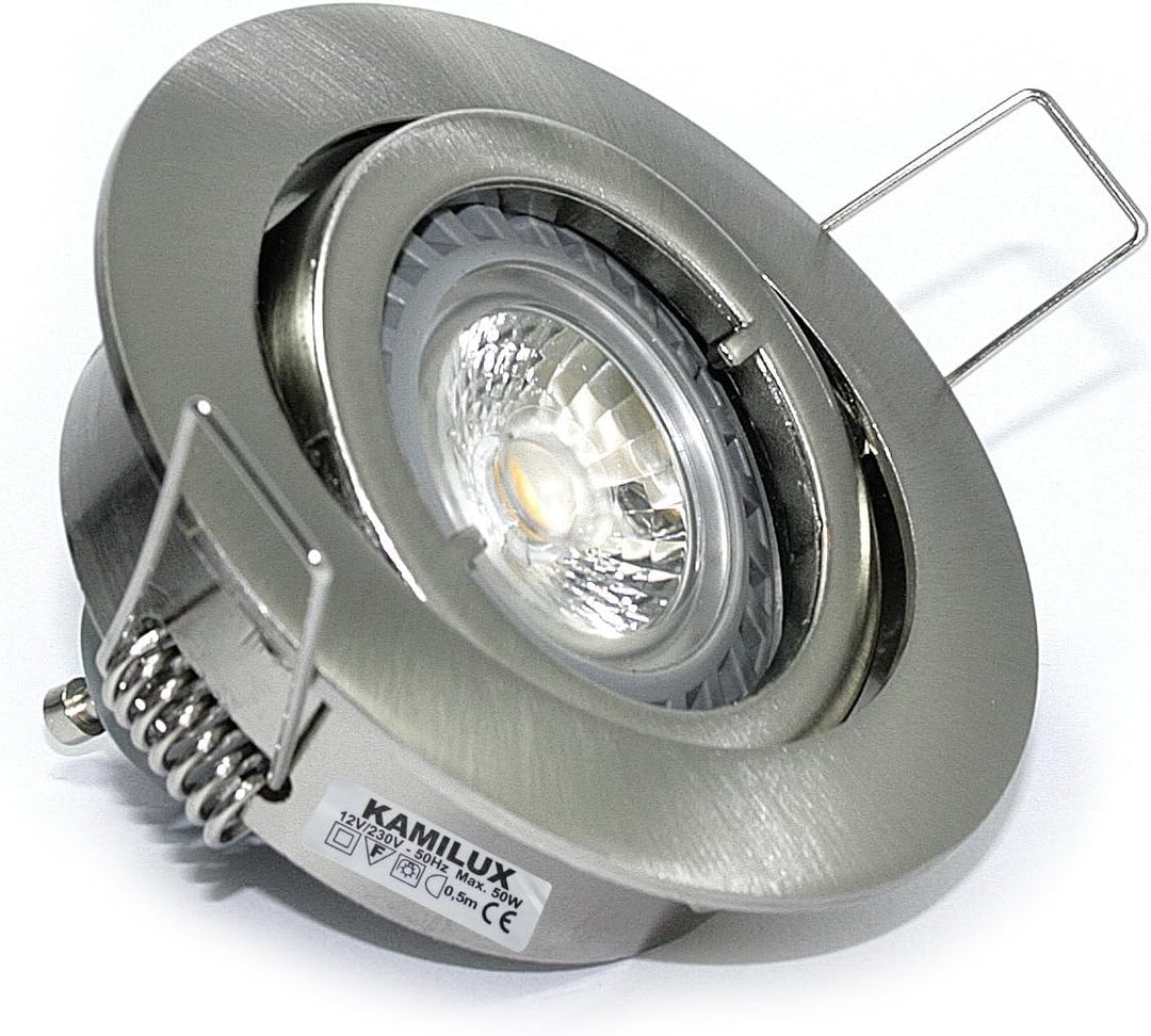 5er Set Einbaustrahler/Spot Bajo in Edelstahl-gebürstet, Halogen oder LED geeignet, inkl. GU10 Fassu