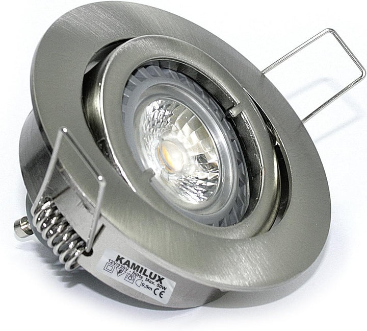 5er Set Einbaustrahler/Spot Bajo in Edelstahl-gebürstet, Halogen oder LED geeignet, inkl. GU10 Fassu