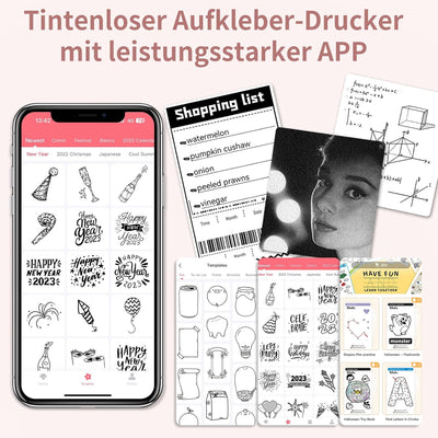 Mini Drucker, Tragbarer Sticker Printe Pocket Tiny Printer für Smartphone, T02 Inkless Handy Thermod