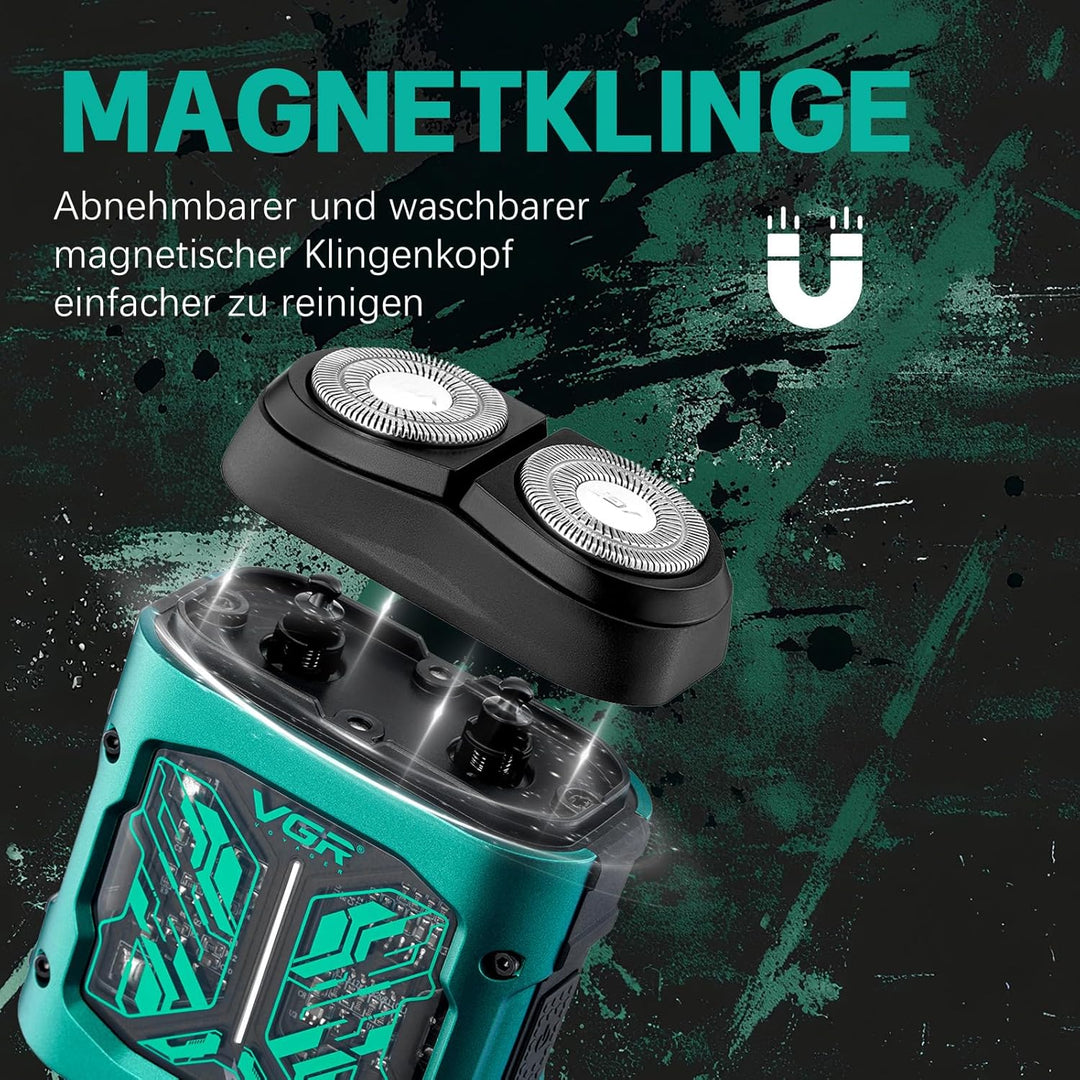 VGR 344 Mini Rasierer Herren, Elektrorasierer Herren mit Magnetischen Doppelrotationsköpfen für Einf
