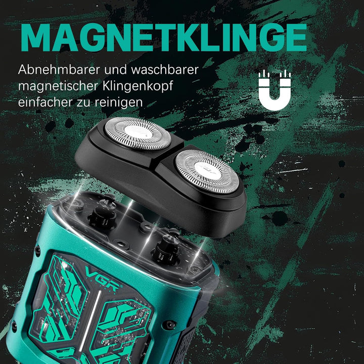 VGR 344 Mini Rasierer Herren, Elektrorasierer Herren mit Magnetischen Doppelrotationsköpfen für Einf