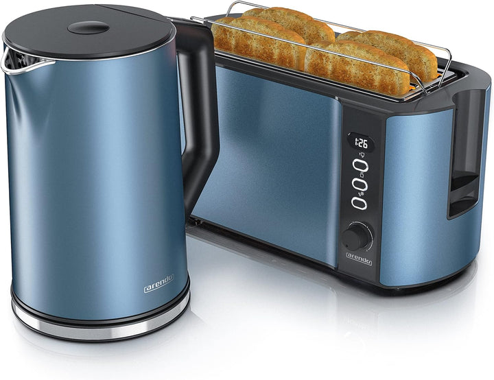 Arendo - Wasserkocher und Toaster SET Edelstahl Blau, Wasserkocher 1,5L, 40° - 100°C Warmhaltefunkti